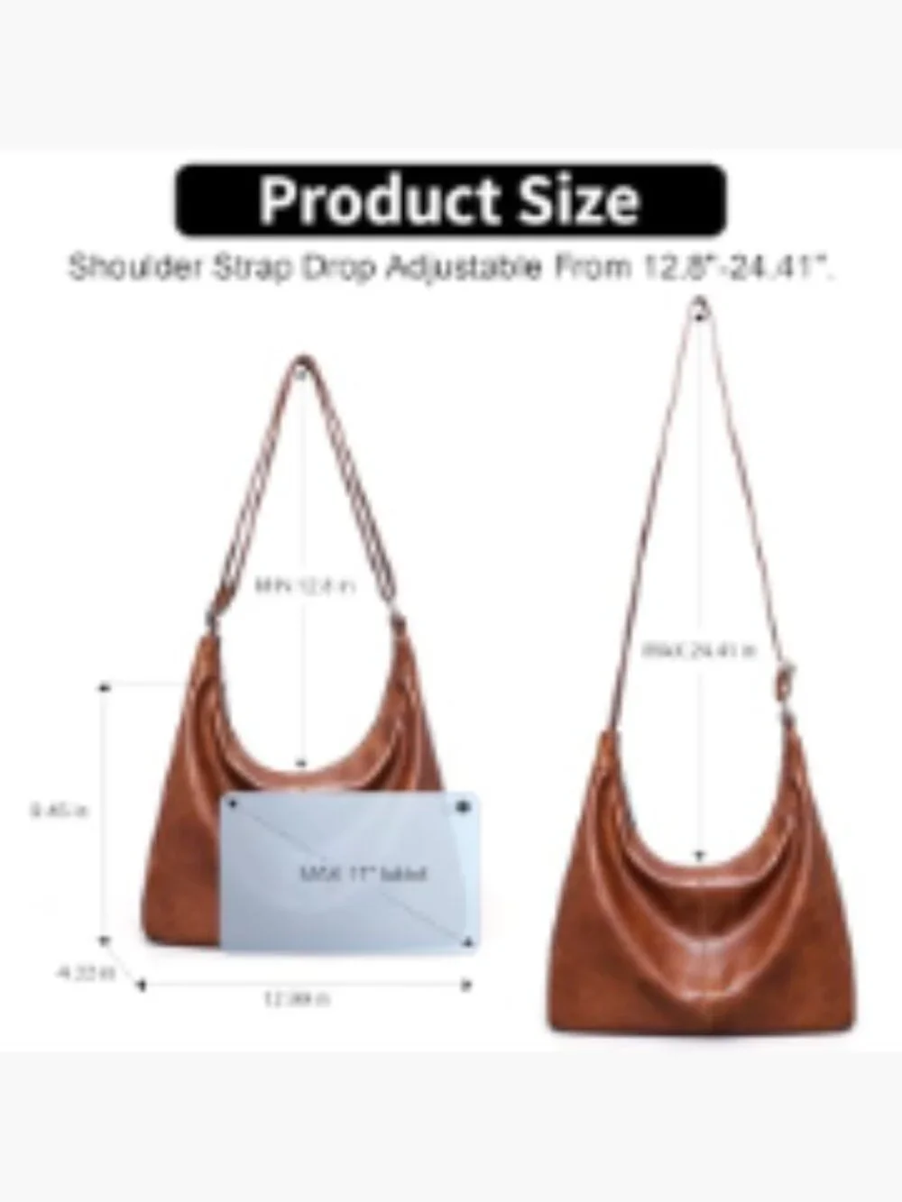 Women's Vegan Leather Hobo Bag Slouchy Shoulder Tote Crossbody Adjustable Strap